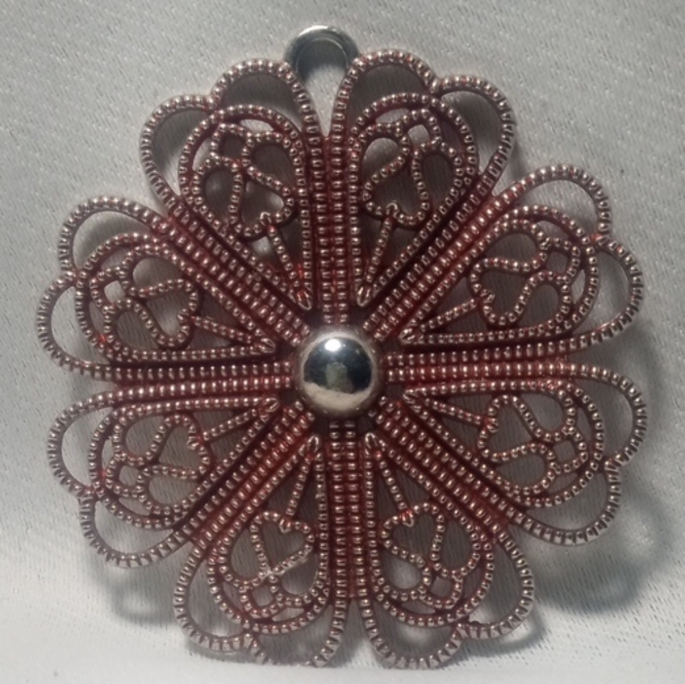 Boho Pink & Silver Floral Mandala Brooch Heart Detail Pendant